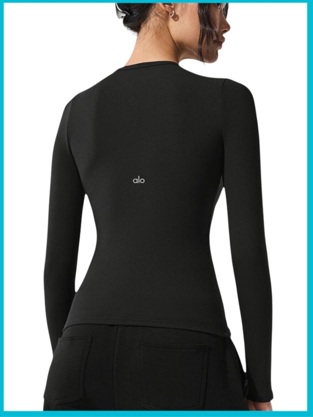 ALO Yoga Ribbed Modal Long Sleeve Top Black Fitted Crewneck M